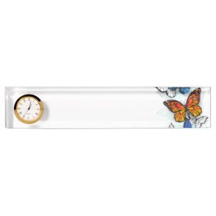 Flying Butterflies Morpho and Monarch Nameplate