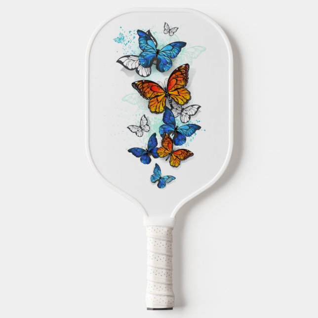 Flying Butterflies Morpho and Monarch Pickleball Paddle (Front)