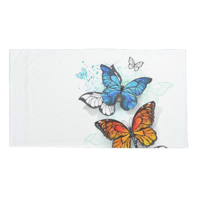 Flying Butterflies Morpho and Monarch Pillowcase (Back)
