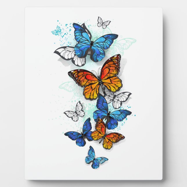 Flying Butterflies Morpho and Monarch Plaque (Front)