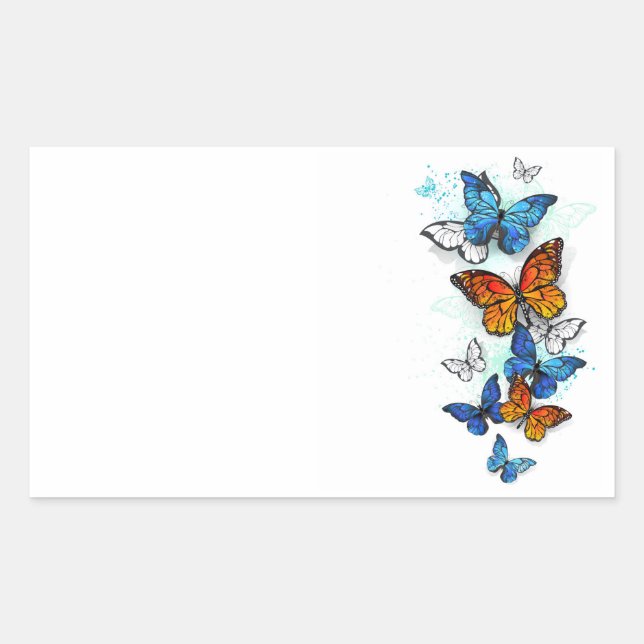 Flying Butterflies Morpho and Monarch Rectangular Sticker (Front)