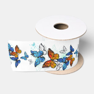 Flying Butterflies Morpho and Monarch Satin Ribbon