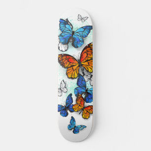Flying Butterflies Morpho and Monarch Skateboard