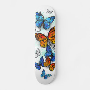 Flying Butterflies Morpho and Monarch Skateboard