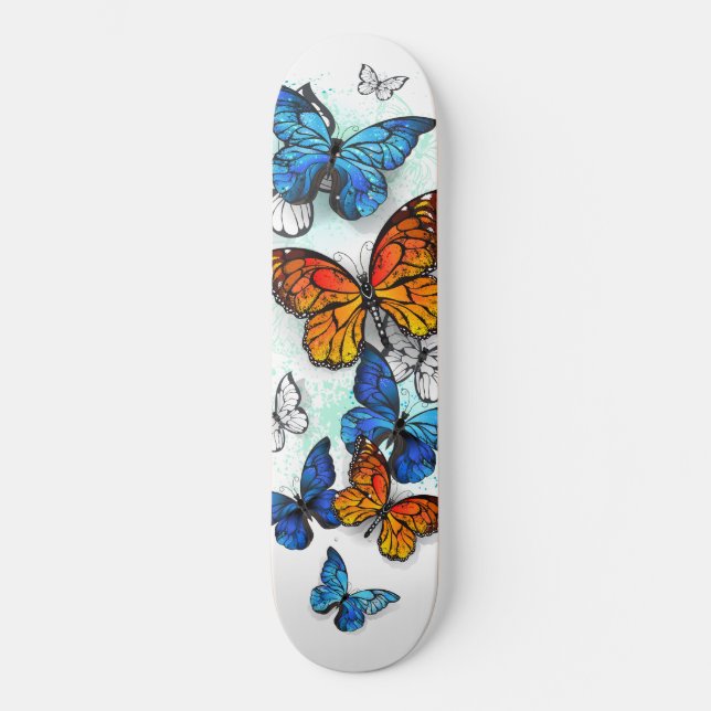 Flying Butterflies Morpho and Monarch Skateboard (Front)