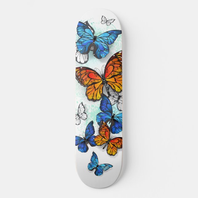 Flying Butterflies Morpho and Monarch Skateboard (Front)