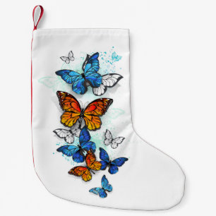 Flying Butterflies Morpho and Monarch Small Christmas Stocking