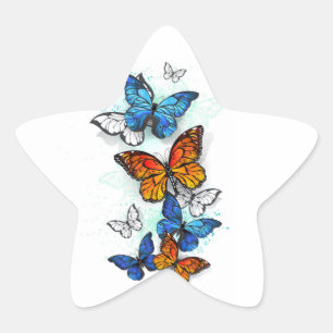 Flying Butterflies Morpho and Monarch Star Sticker