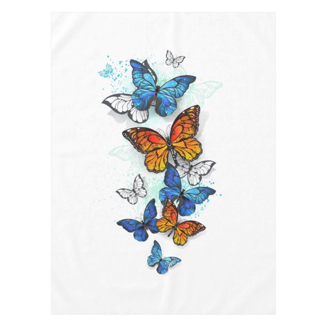 Flying Butterflies Morpho and Monarch Tablecloth (Front)