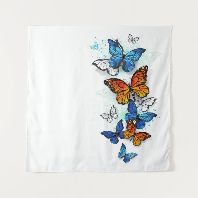 Flying Butterflies Morpho and Monarch Tapestry (Front)