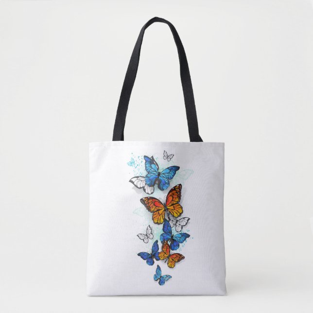 Flying Butterflies Morpho and Monarch Tote Bag (Front)