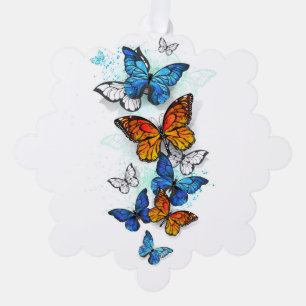 Flying Butterflies Morpho and Monarch Tree Decoration Card