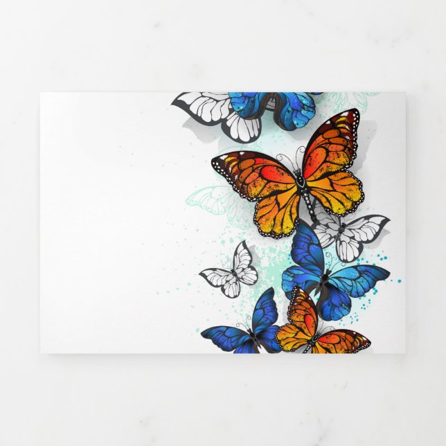 Flying Butterflies Morpho and Monarch Tri-Fold Card (Cover)