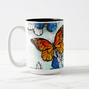 Flying Butterflies Morpho and Monarch Two-Tone Coffee Mug