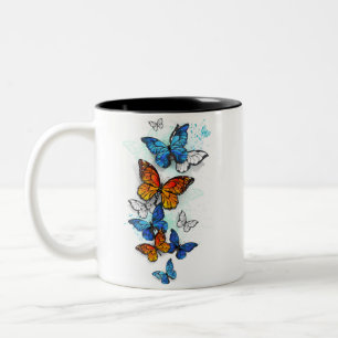 Flying Butterflies Morpho and Monarch Two-Tone Coffee Mug