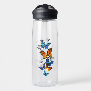 Flying Butterflies Morpho and Monarch Water Bottle