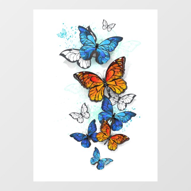 Flying Butterflies Morpho and Monarch Window Cling (Sheet)