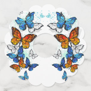 Flying Butterflies Morpho and Monarch Wine Glass Tag