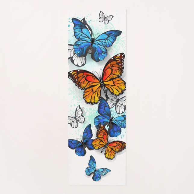 Flying Butterflies Morpho and Monarch Yoga Mat (Front)