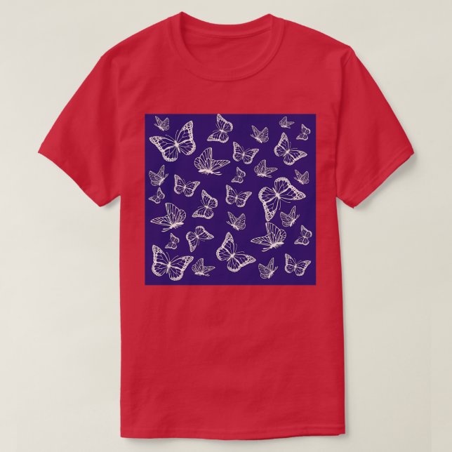 Flying Butterflies on Blue T-Shirt (Design Front)