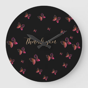 flying butterflies thankyou large clock