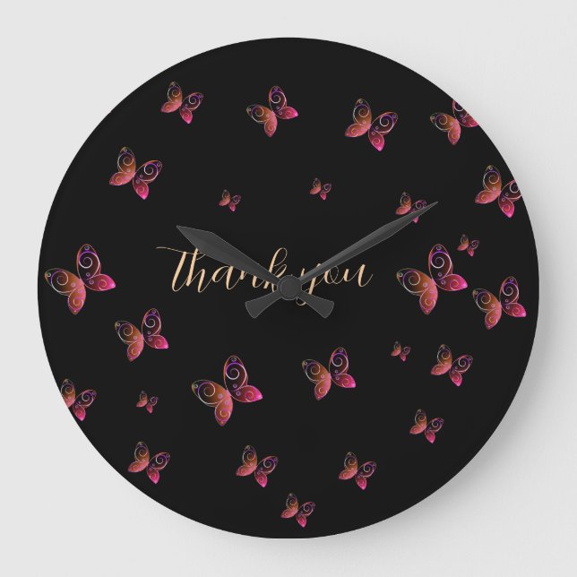 flying butterflies thankyou large clock (Front)