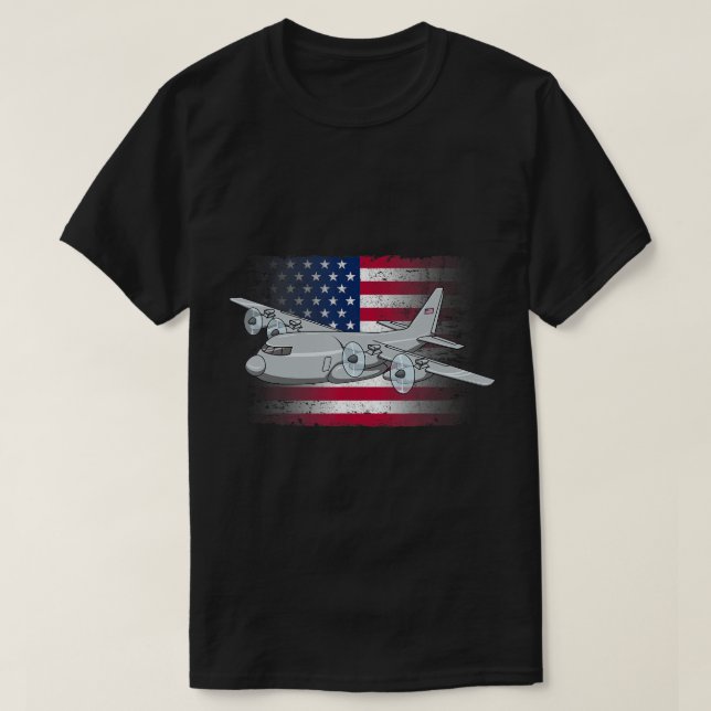 Flying C-130 American Flag Military Aeroplane C130 T-Shirt (Design Front)