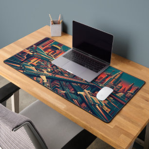  Flying Car Skyway - Retro Future Cityscape Desk Mat