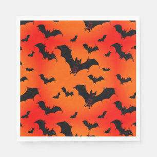 Flying Cartoon Bats on an Orange Background Napkin