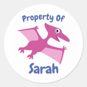 Flying Cartoon Dinosaur Children Name Label