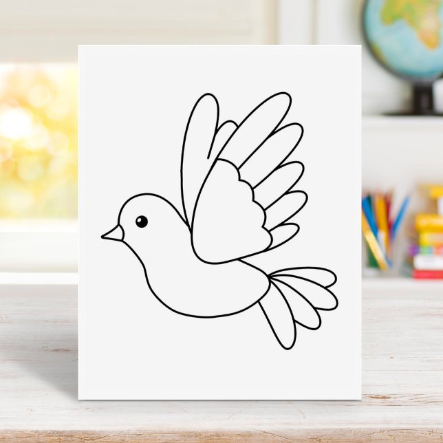 Flying Cartoon Dove Bird Colouring Page Rubber Stamp (Creator Uploaded)