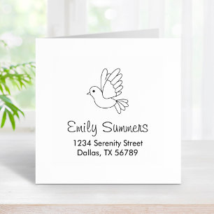 Flying Cartoon Dove Pigeon Bird Address Rubber Stamp