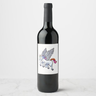 flying cartoon pegasus unicorn wine label