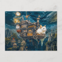 Flying castle cats Steampunk night