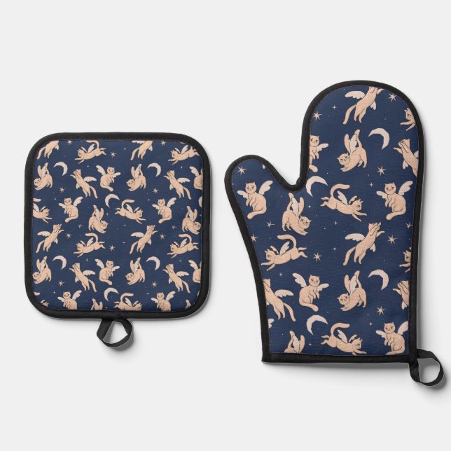 Flying Cat Galaxy  Oven Mitt & Pot Holder Set (Front)