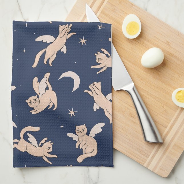 Flying Cat Galaxy  Tea Towel (Quarter Fold)