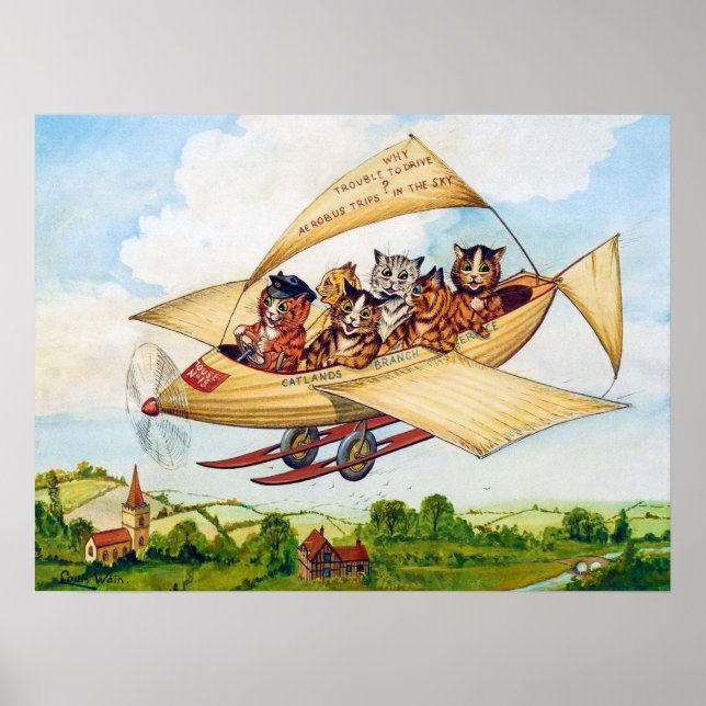 Flying Cats, Louis Wain Poster (Front)