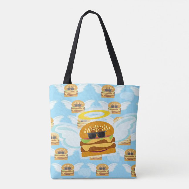 Flying Cheeseburger Fun Pattern Art Tote Bag (Back)
