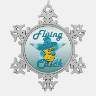 Flying Chick #7 Snowflake Pewter Christmas Ornament