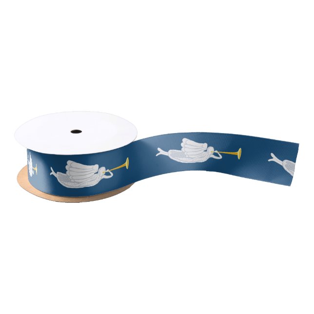Flying Christmas Angels blowing trumpets Satin Ribbon (Spool)