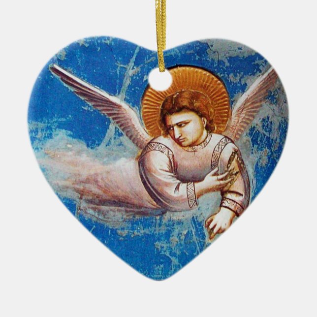FLYING CHRISTMAS ANGELS IN BLUE.FLIGHT INTO EGYPT CERAMIC TREE DECORATION (Front)