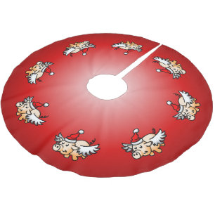 Flying Christmas Pig Brushed Polyester Tree Skirt