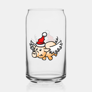 Flying Christmas Pig Can Glass