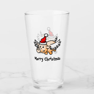 Flying Christmas Pig Glass Tumbler