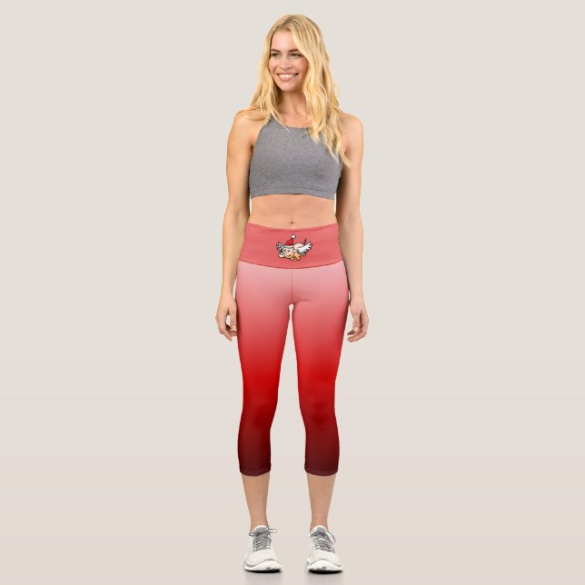 Flying Christmas Pig High Waisted Yoga Capris (Front)