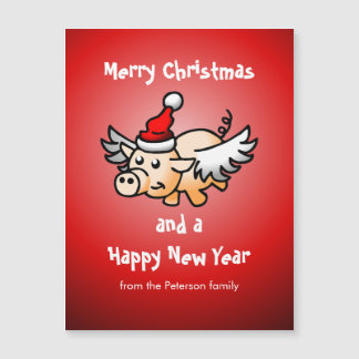 Flying Christmas Pig Magnetic Card