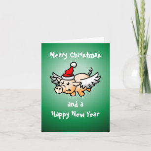 Flying Christmas Pig Photo Card