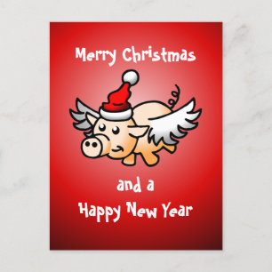 Flying Christmas Pig Postcard