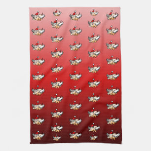 Flying Christmas Pig Tea Towel