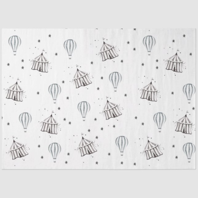 Flying Circus & Hot Air Balloon Watercolor Nursery Tissue Paper (Front)